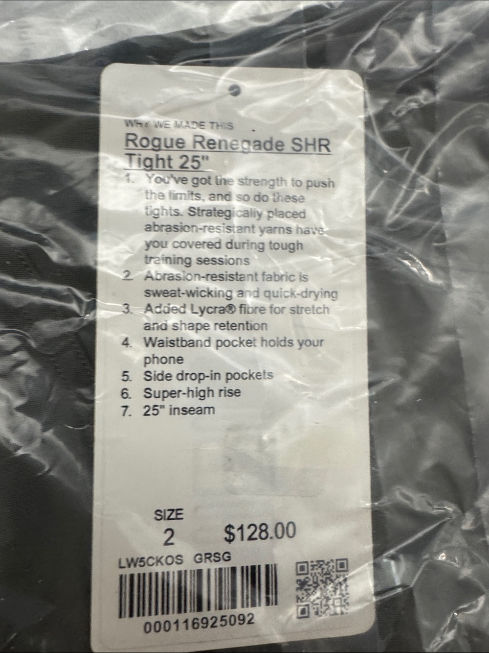 New Lululemon Rogue Renegade SHR Tight 25" dark green sage size 2
